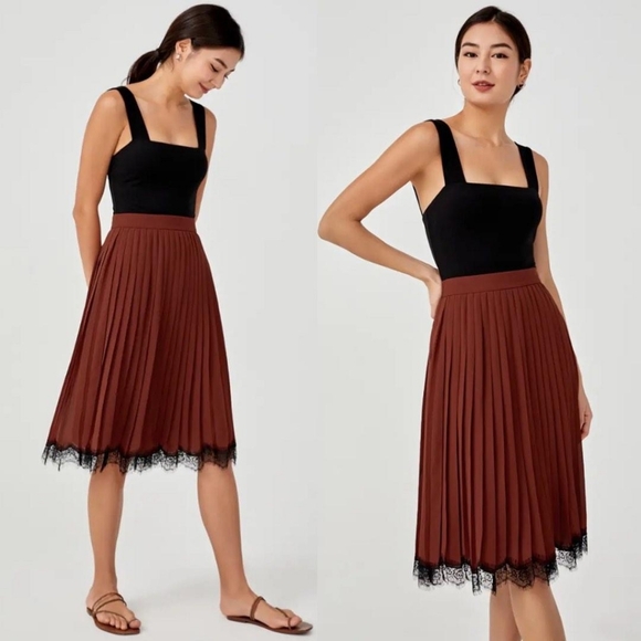 Love bonito Dresses & Skirts - NWT lace trim pleated midi skirt